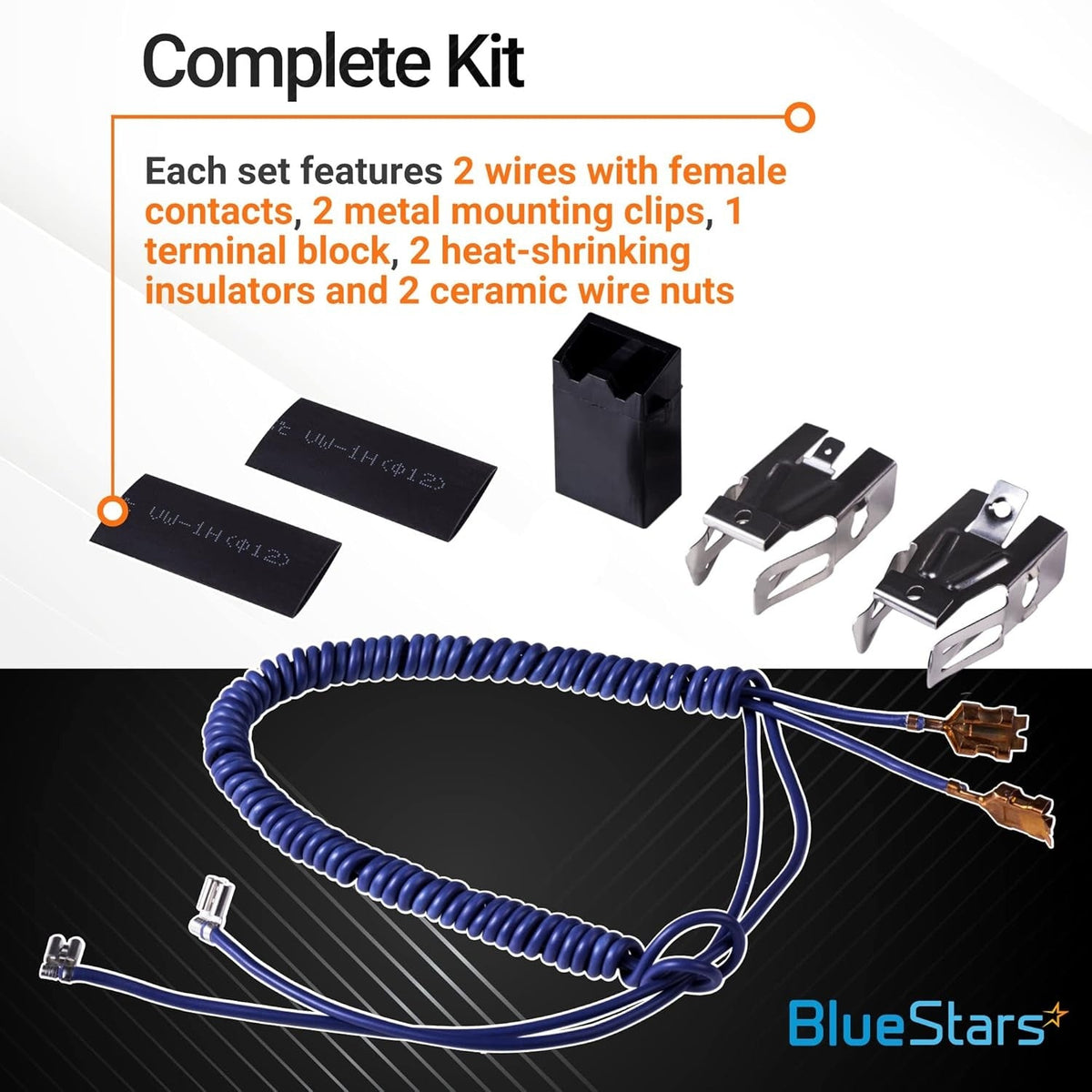 WB17T10006 range surface burner terminal block kit components including wires, mounting clips, and insulators.