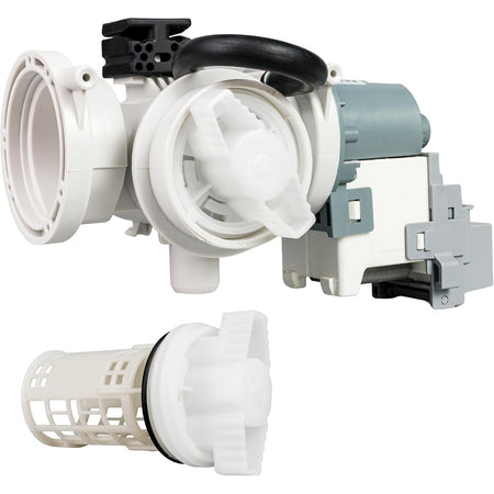 DC97-20621A DC97-20621C Washer Drain Pump Assembly, angled view with separate drain filter
