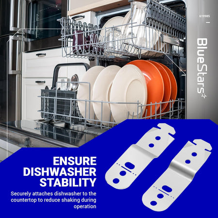 Set of two 619985 dishwasher countertop mounting brackets for Bosch dishwashers.