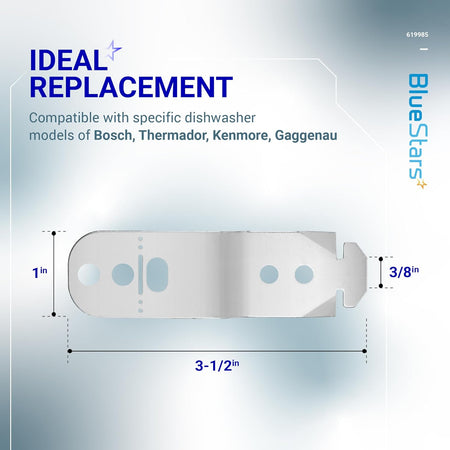 Dimensional diagram of 619985 dishwasher countertop mounting bracket compatible with Bosch dishwashers.