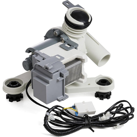 Replacement DC97-19289F washer drain pump assembly with motor, housing, and wiring harness for Samsung washing machines.