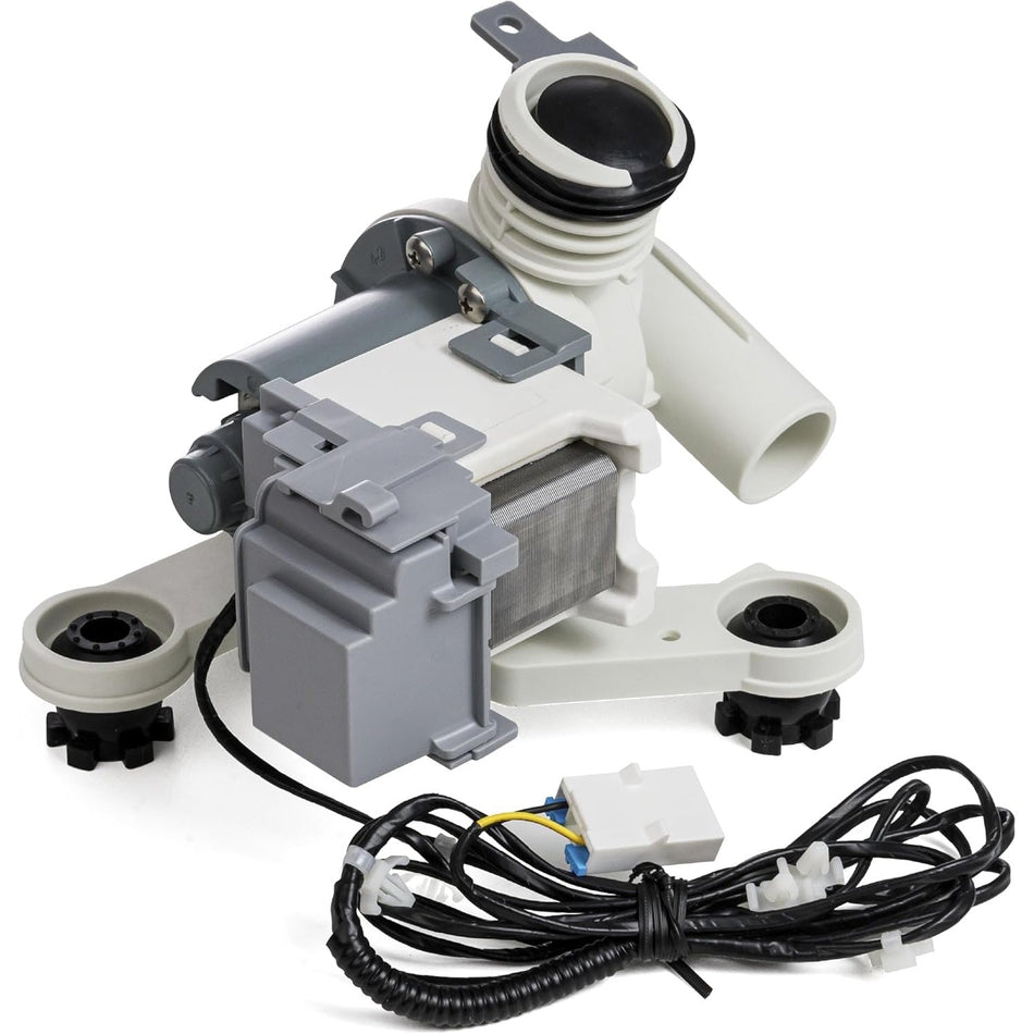 Replacement DC97-19289F washer drain pump assembly with motor, housing, and wiring harness for Samsung washing machines.