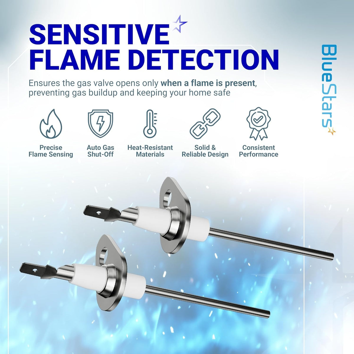 Two 0130F00010 flame sensors featuring heat-resistant materials and precise flame detection design.