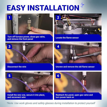 Step-by-step installation guide for 0130F00010 furnace flame sensor replacement.