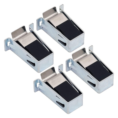 Set of four W10111905 metal dryer door catches for Whirlpool and Kenmore appliances.