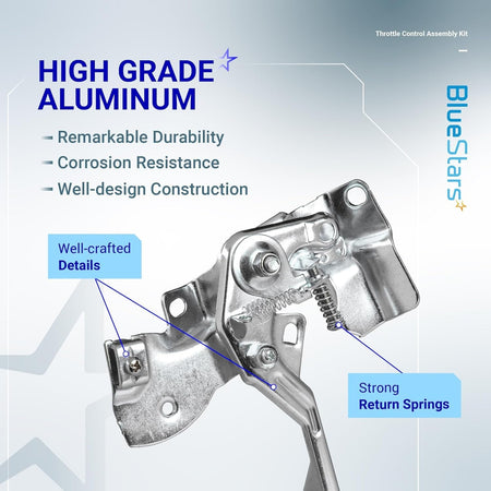 Aluminum throttle control assembly for 212cc engine with detailed view of return springs and mounting bracket.