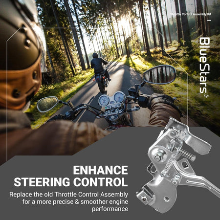 Metal throttle control assembly component for 212cc engines shown in a lifestyle marketing graphic.