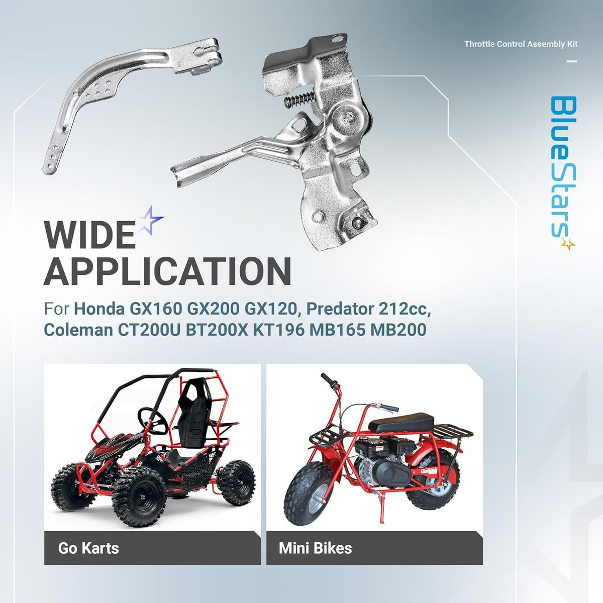 212cc throttle control assembly kit with metal linkage and spring components for go-karts and mini bikes.