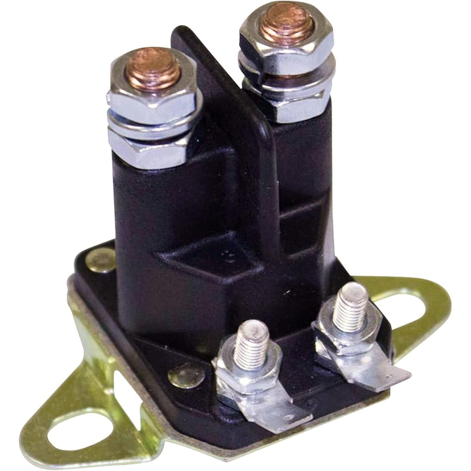 435-099 starter solenoid for Ariens equipment with dual copper terminals and mounting bracket.