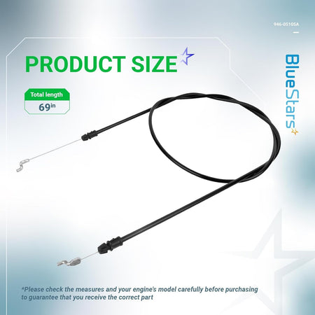 946-05105A lawn mower clutch control cable showing 69-inch total length specification.
