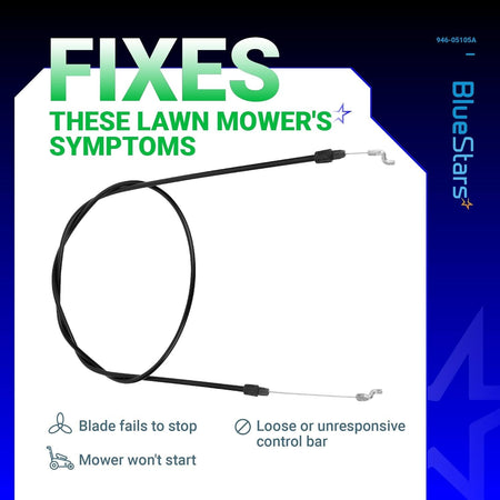 946-05105A clutch control cable for Cub Cadet, MTD, and Craftsman lawn mowers showing common repair symptoms.