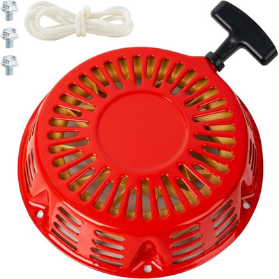 Red recoil pull starter assembly with handle, pull cord, and mounting bolts for Honda GX340 GX390 engines.