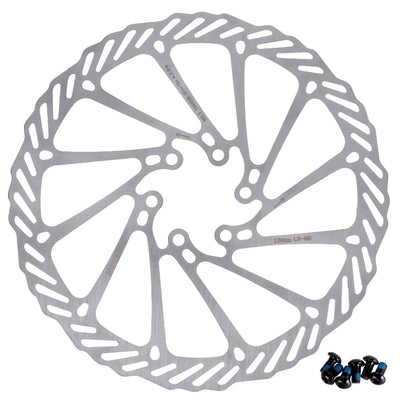 180mm stainless steel bike disc brake rotor with six mounting bolts for MTB and road bikes.