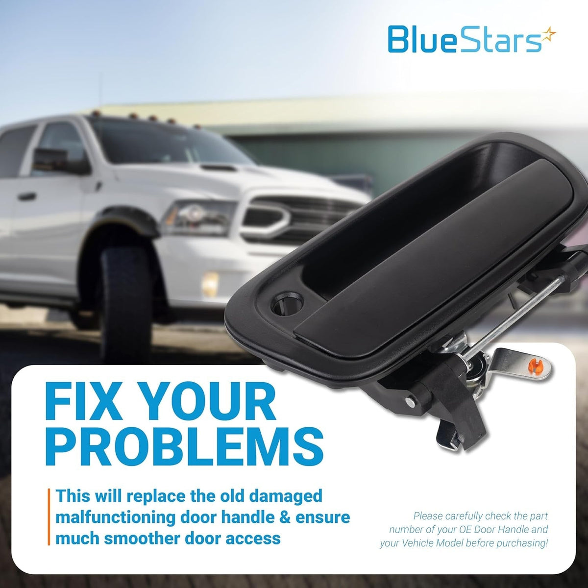 Black replacement tailgate handle for Toyota, part number 69090-0C010, shown in a promotional graphic.