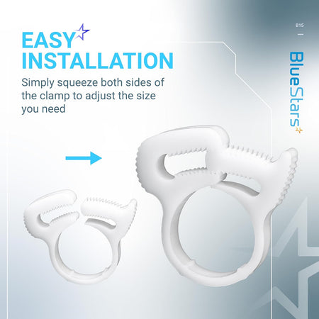 B15 sweep hose attachment clamp showing adjustable size installation mechanism.