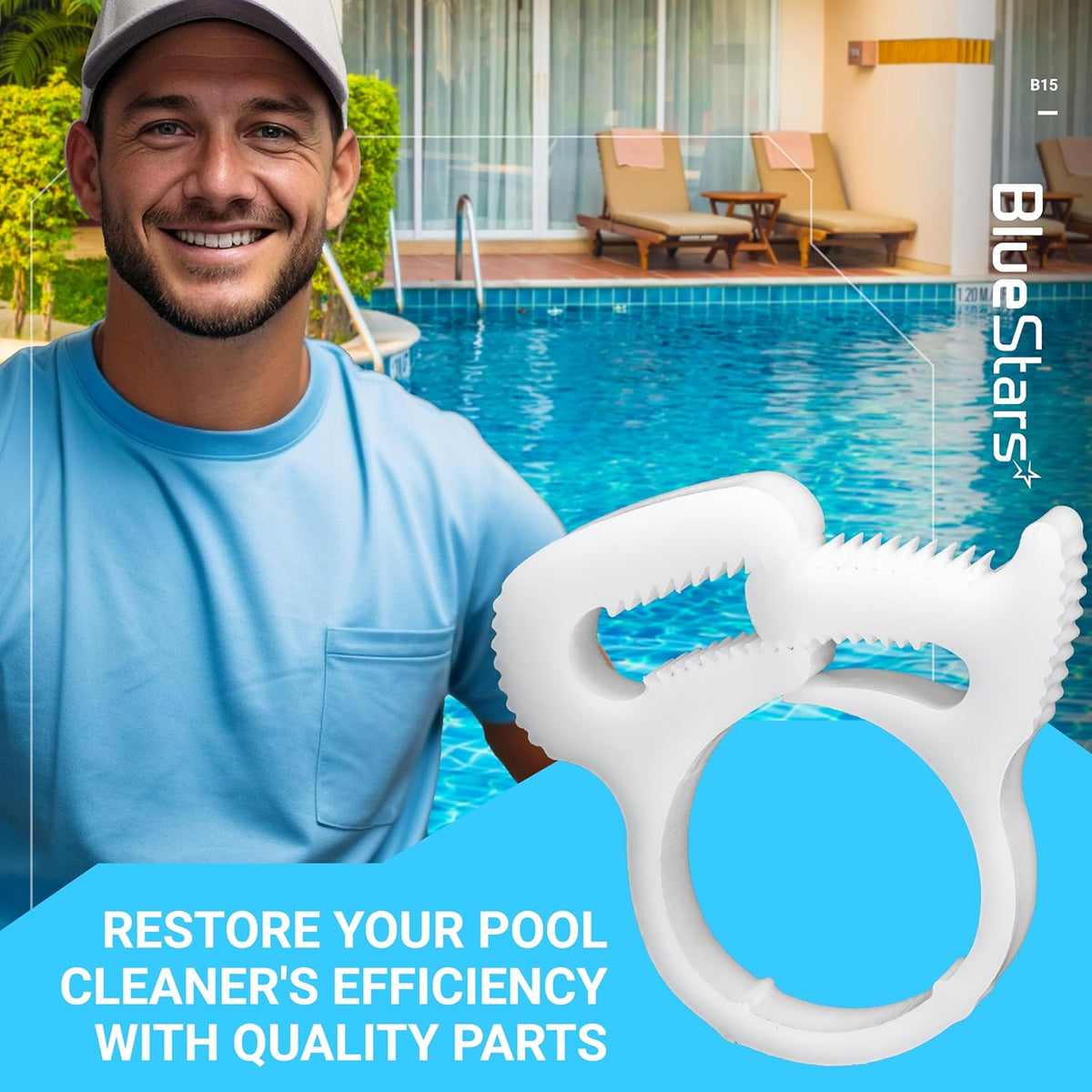 White B15 sweep hose attachment clamp clasp for pool cleaners.