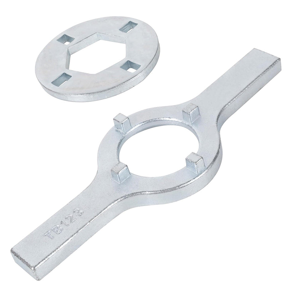 TB123A washing machine spanner wrench and tub nut tool for Maytag, GE, Kenmore, and Whirlpool washers.
