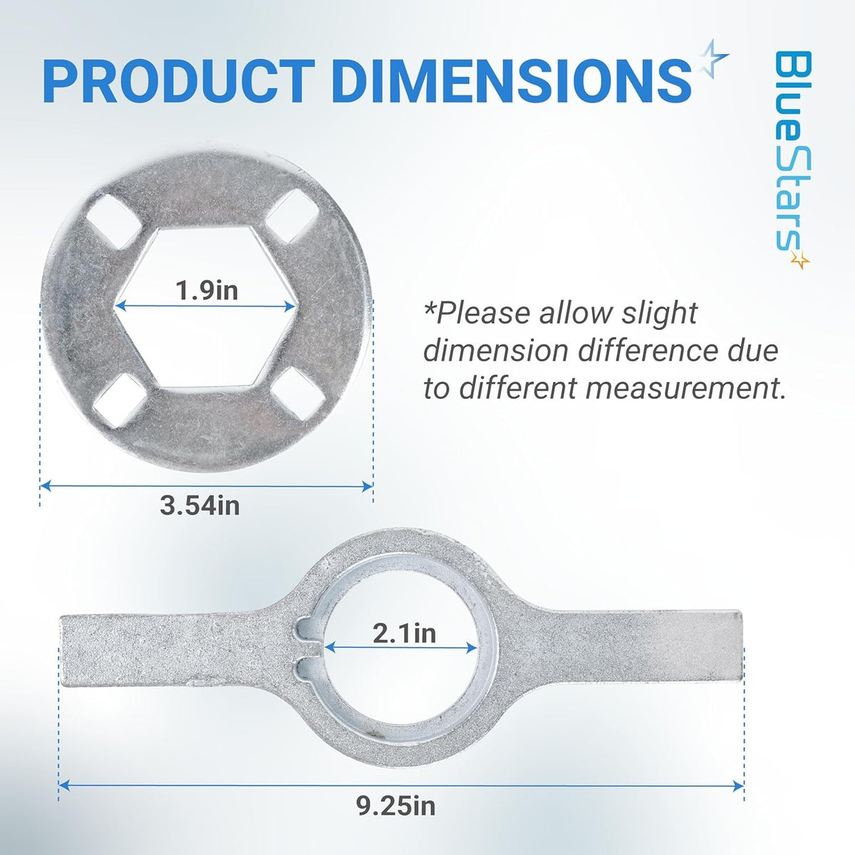 Dimension diagram showing the TB123A washing machine spanner wrench and nut with measurements in inches.