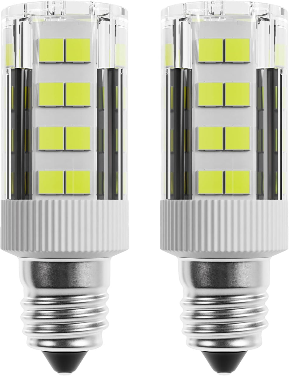 Two WE05X20431 3.5W LED dryer drum light bulbs with E12 candelabra bases.