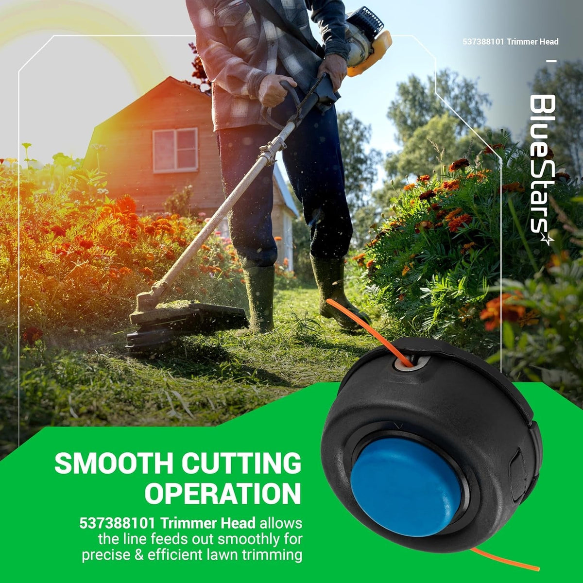 T35 trimmer head replacement for Husqvarna, shown in a lifestyle graphic with a person using a string trimmer.