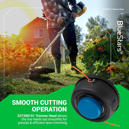 T35 trimmer head replacement for Husqvarna, shown in a lifestyle graphic with a person using a string trimmer.