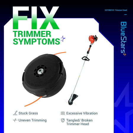 T35 trimmer head replacement guide showing common symptoms like vibration and broken parts for Husqvarna trimmers.