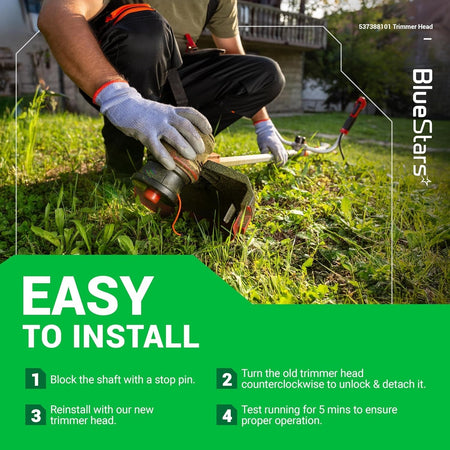 Person installing a T35 trimmer head on a Husqvarna weed eater with easy installation instructions.