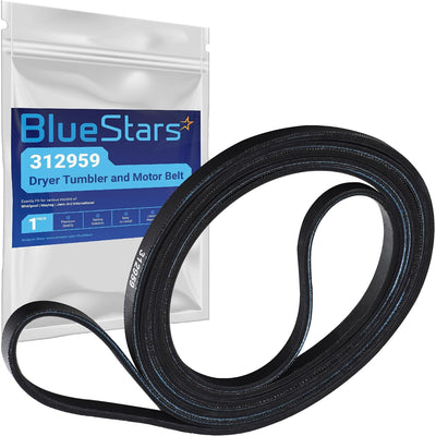 WPY312959 Dryer Belt shown coiled in front of BlueStars packaging
