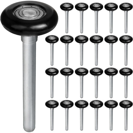 Set of 24 black 1.8-inch nylon garage door rollers with 4.7-inch stems and sealed 6200ZZ bearings.