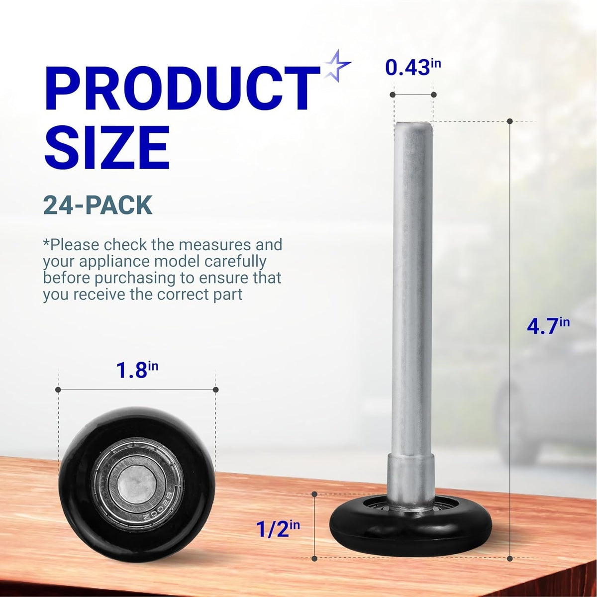 Dimensional diagram showing 1.8-inch nylon garage door roller with 4.7-inch stem and 6200ZZ sealed bearing.