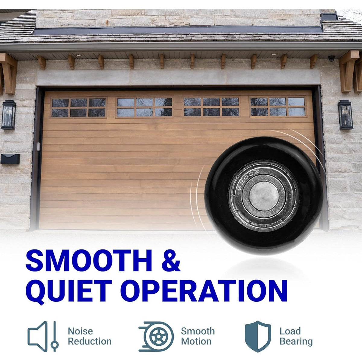 Close-up of 1.8-inch nylon garage door roller with 6200ZZ sealed bearing for smooth and quiet operation.