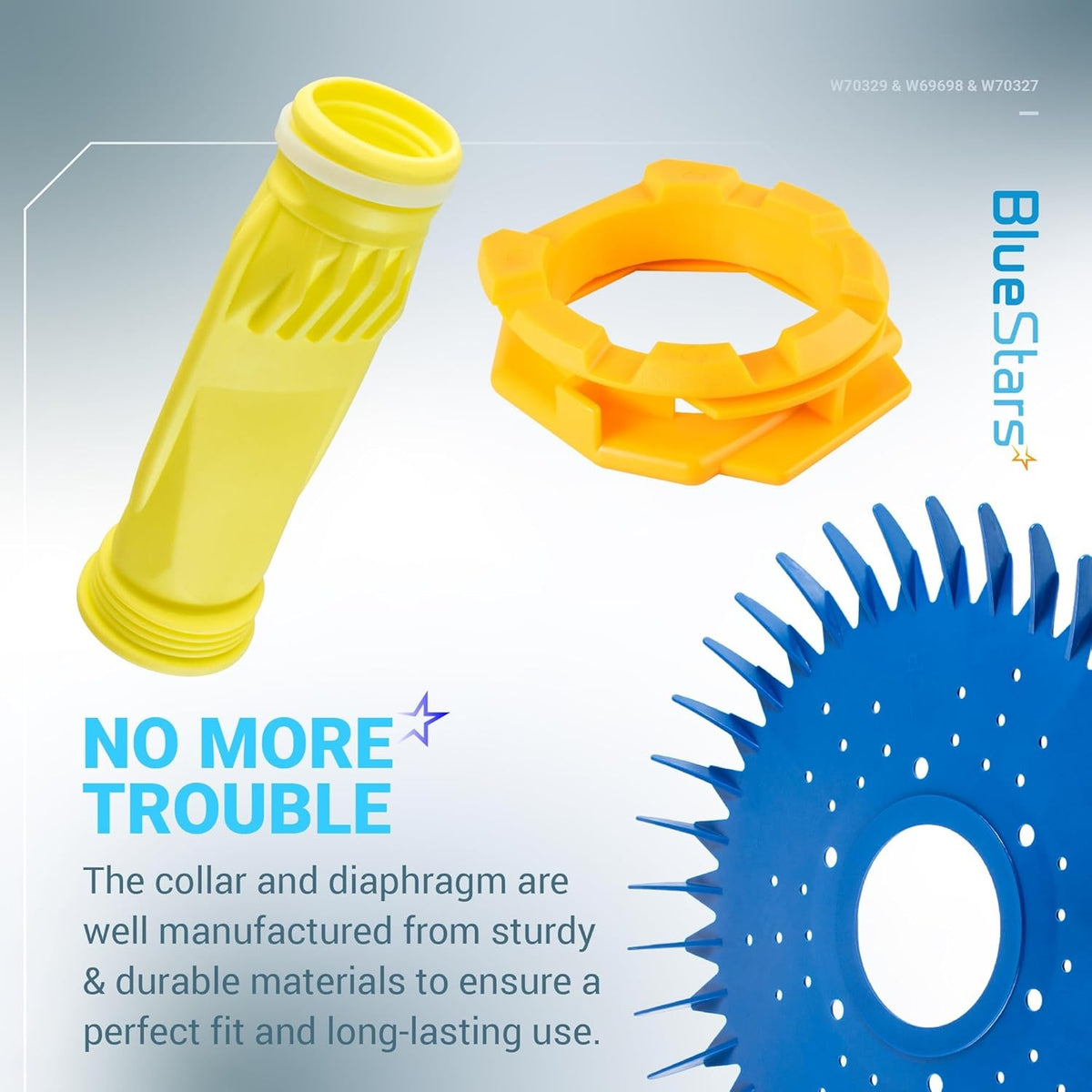 Replacement diaphragm, collar, and finned disc kit for Zodiac Baracuda G2, G3, G4, and Ranger 1500 pool cleaners.
