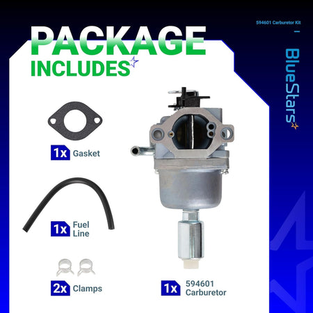 594601 carburetor replacement kit including gasket, fuel line, and clamps for Craftsman riding lawn mower engines.