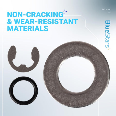 ECX1014A Perflex bump shaft kit components including a metal washer, E-clip, and O-ring.