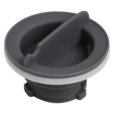Grey dishwasher rinse aid cap replacement for Whirlpool, Jenn-Air, and KitchenAid dishwashers.