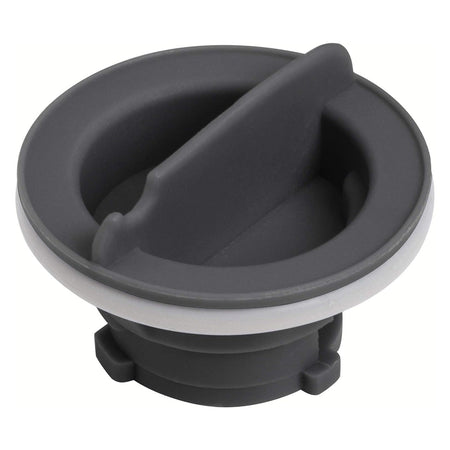Grey dishwasher rinse aid cap replacement for Whirlpool, Jenn-Air, and KitchenAid dishwashers.