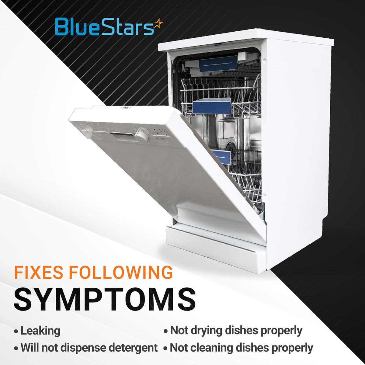 White dishwasher showing symptoms fixed by the 8564929 rinse aid cap replacement part.