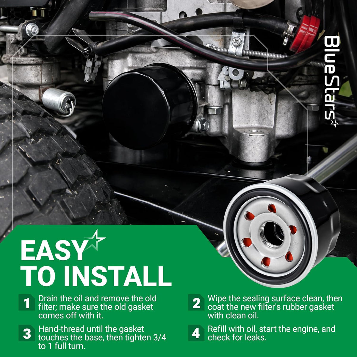 951-12690 LT4200 Oil Filter installed on a lawn mower engine with easy installation instructions
