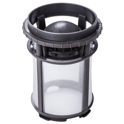W10872845 dishwasher pump filter cup replacement with mesh screen for Whirlpool, Kenmore, and KitchenAid dishwashers.