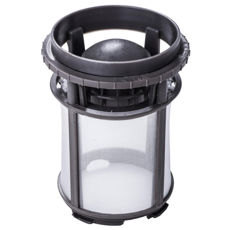 W10872845 dishwasher pump filter cup replacement with mesh screen for Whirlpool, Kenmore, and KitchenAid dishwashers.
