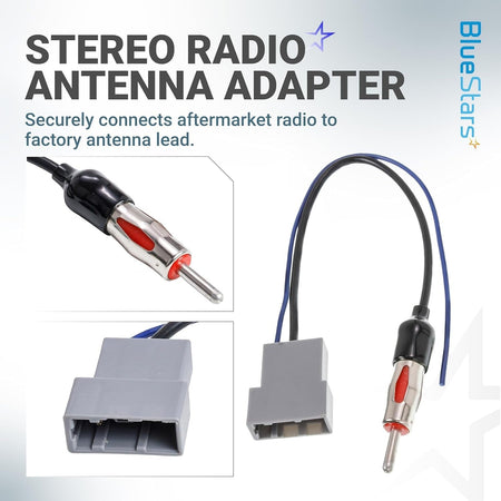 Car stereo radio antenna adapter cable with factory connector for Nissan, Infiniti, and Subaru vehicles.