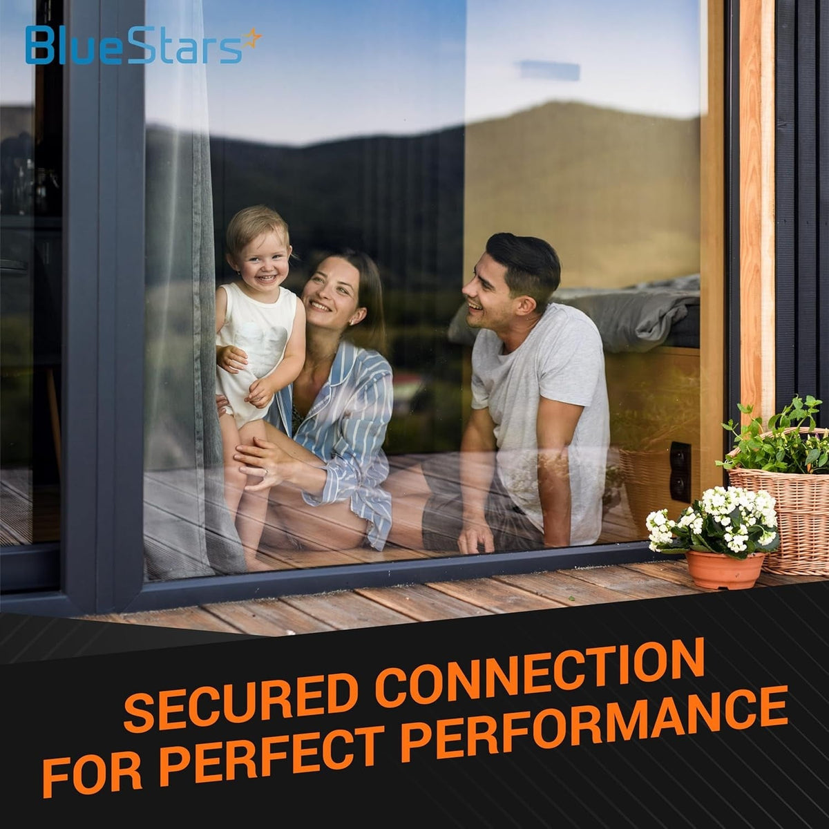 BlueStars lifestyle marketing graphic for IP65 ABS plastic project box with secured connection text.