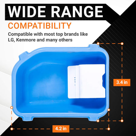 Top view of 3891ER2003A washer detergent box assembly with dimensions 4.2 inches by 3.4 inches.