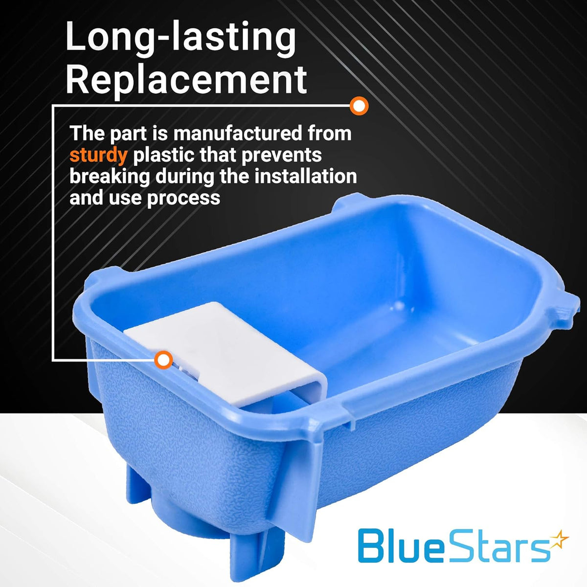 Blue plastic liquid detergent box assembly for LG and Kenmore washers with informational text overlay.