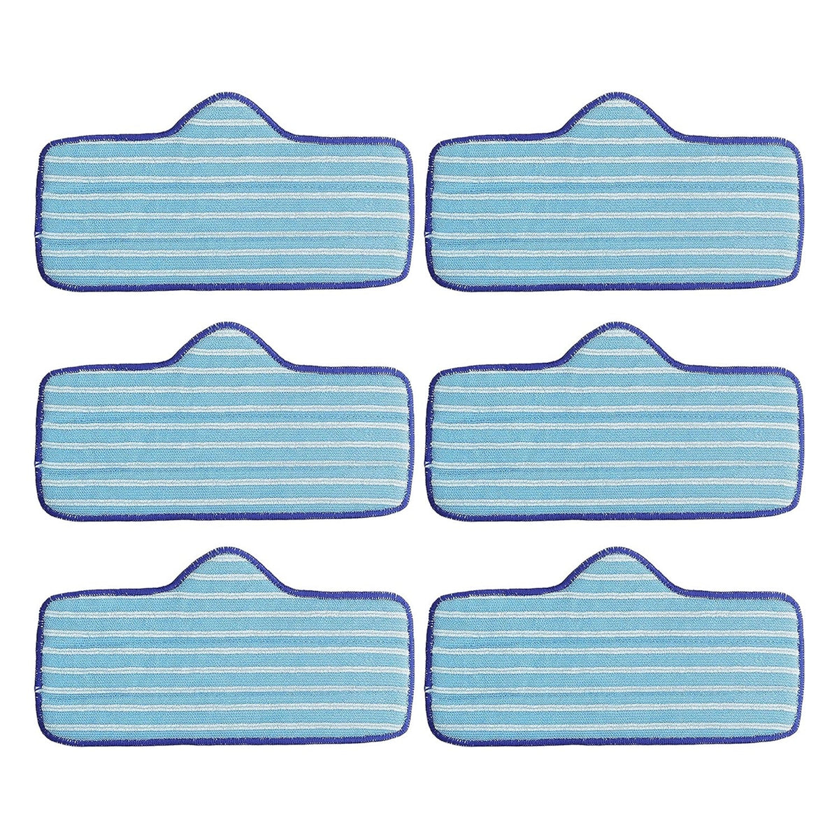 Set of six blue and white striped microfiber replacement pads for Dupray Neat steam cleaner.