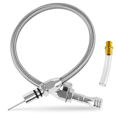 Flexible stainless steel braided transmission dipstick tube for GM TH350 TH400 700R4 with firewall mount.