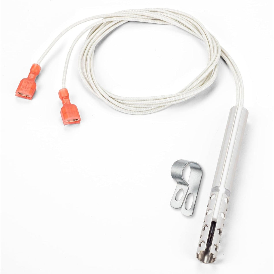1183200 round hot surface igniter with wire leads, connectors, and mounting clip for Southbend ranges.