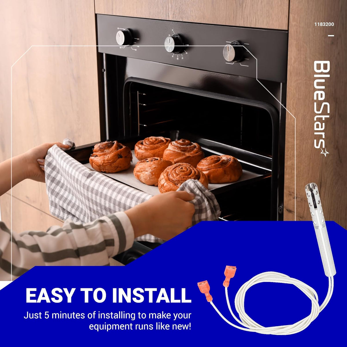 1183200 round hot surface igniter with wire leads and connectors for Southbend range ovens.