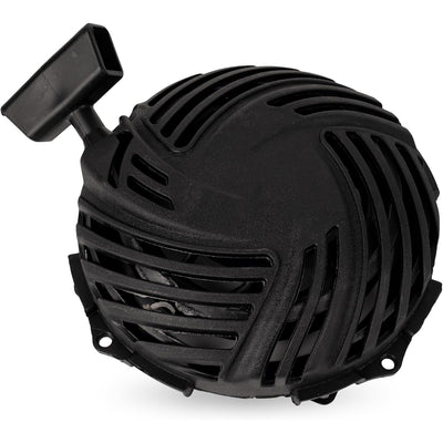 Black recoil pull starter assembly for Briggs & Stratton lawn mower engines.