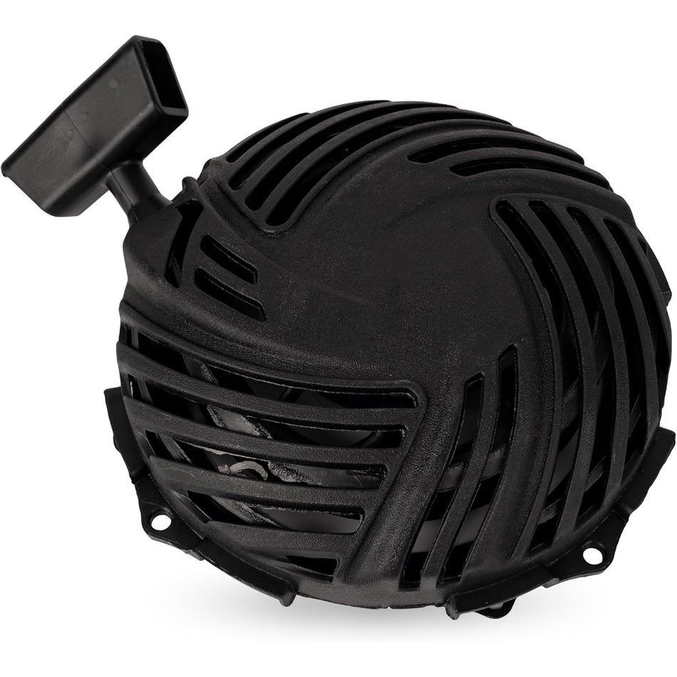Black recoil pull starter assembly for Briggs & Stratton lawn mower engines.